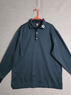 Footjoy Mens Blue/Green Striped Long Sleeve Tour Collar Golf Polo Size XL